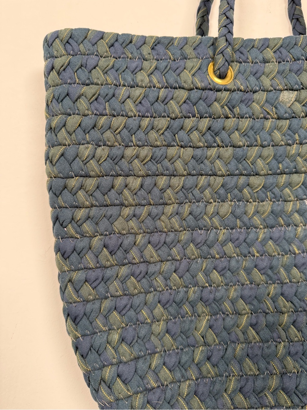 Vintage Longaberger Navy Basket Weave Cloth Tote Bag Shoulder Purse Handcrafted - Picture 2 of 9